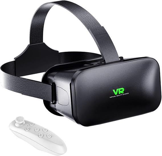 3D VR Headset, Virtual Reality 3D VR Glasses, Anti-Blue Light Adjustable 3D Headset Helmets for iPhone or Android Compatible with 4.5 to 6.7 inch with Controller(Black)