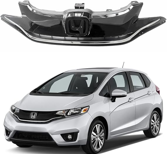 Front Bumper Grille Compatible with 2015 2016 2017 Honda Fit Cool DX EX-L EX Fun Hit LX SE Hatchback with Chrome Trim