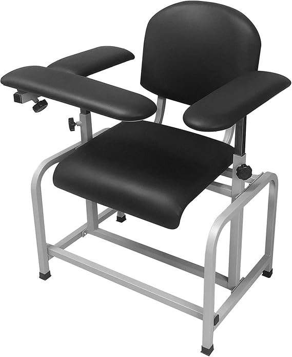 Helsevesen Padded Blood Draw Phlebotomy Chair Adjustable Height Black | 2-Inch Thick Soft Cushion, Flip Armrest, Easy Clean Surface, Durable Frame, Ideal for Lab Phlebotomy & Blood Drawing Use