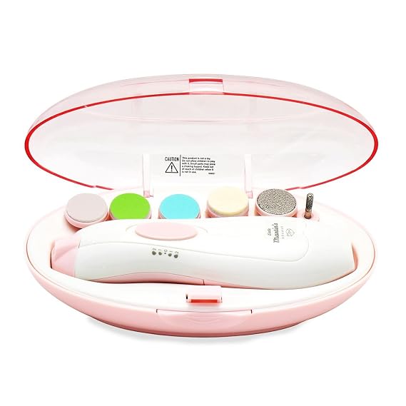 Baby Nail Trimmer File with Light - Safe Electric Nail Clippers Kit for Newborn Infant Toddler Kids Toes and Fingernails - Care, Polish and Trim - Battery Operated (AA), Pink