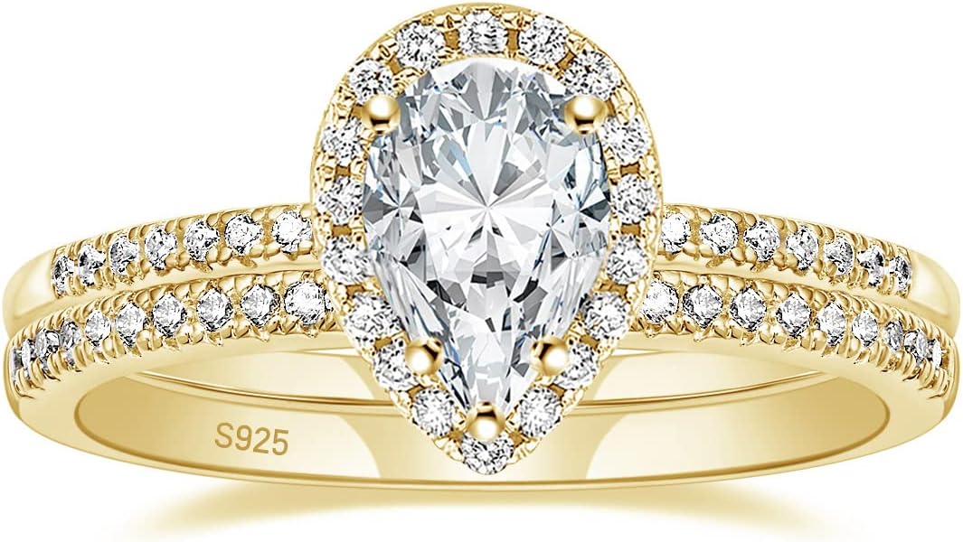 EAMTI Wedding Ring Set for Women Teardrop Engagement Rings Size 3-11