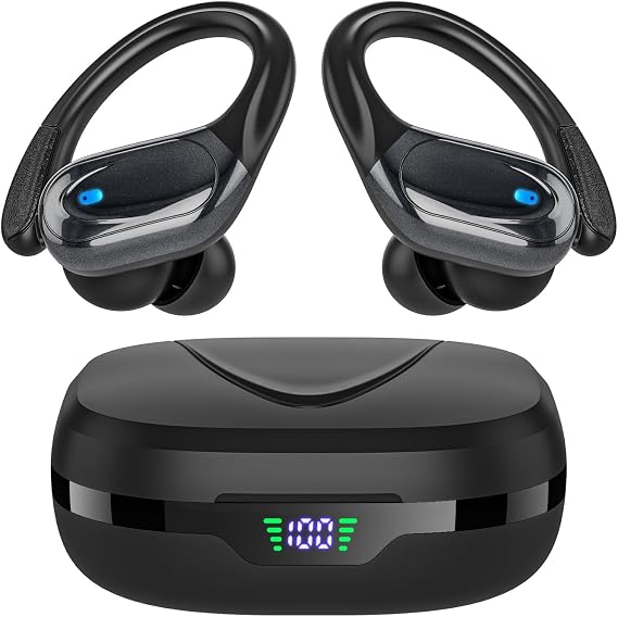 HAOYUYAN Wireless Earbuds, Sports Bluetooth Headphones, 80Hrs Playtime Ear Buds with LED Power Display, Noise Canceling Headset, IPX7 Waterproof Earphones for Workout/Running