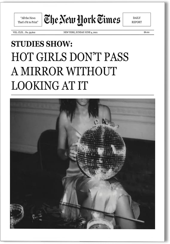 Vintage Funky The New York Times Newspaper Canvas Wall Art Trendy Black White Disco Cocktail Prints for Room Aesthetic Posters Hot Girl with Disco Ball Cool Funny Quotes Decor 16x24in Unframed