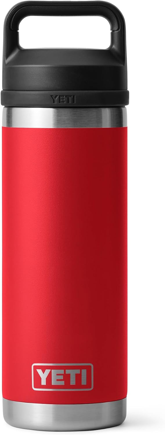 YETI Rambler 18 oz Bottle, Leakproof, Vacuum Insulated, Stainless Steel with Chug Cap, Rescue Red