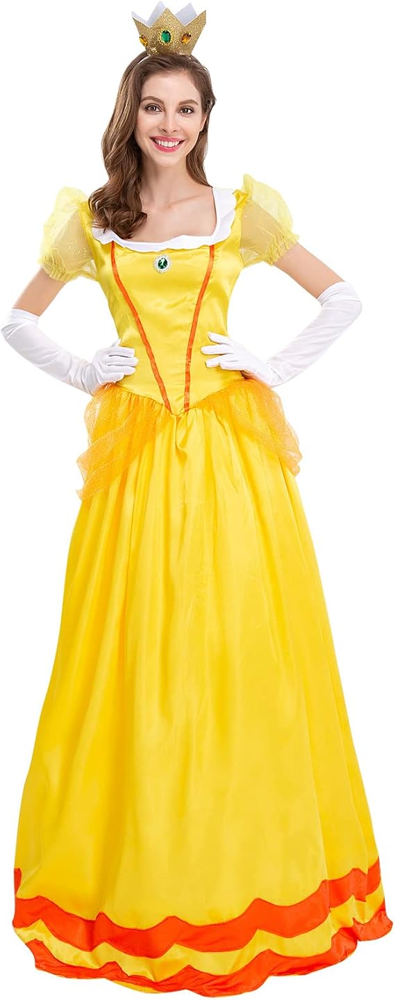 Womens Princess Halloween Costume Adult Cosplay Dress Crown Birthday Carnival Party Fancy Dress Up Dance Gown