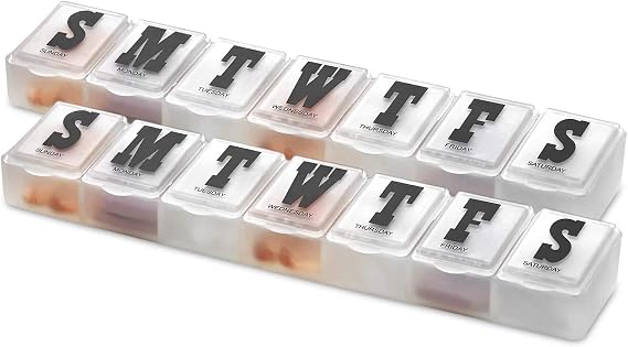 Weekly Pill Organizer - Pack of 2 - Pill Planner to Separate Pills & Vitamins Each Week, Medication Reminder Daily Monday to Sunday Compartments for Travel & Purse