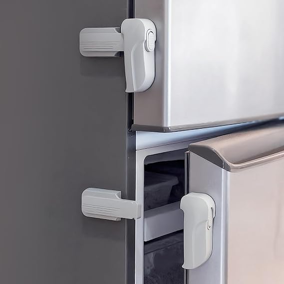 2 Pack Dual Mode Fridge Locks, Upgraded Child Proof Refrigerator Lock with Sticky Adhensive Pads, Durable ABS Freezer Door Latch to Keep Door Closed, No Tools Need or Drill (Grey)