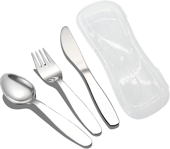 VANRA 3 Pieces Children Fork Spoon Knife Set with Travel Case for Lunch Box, 18/8 Stainless Steel Kids Silverware Flatware Set Kids Utensil Set for Picnic (Fork Spoon Knife)