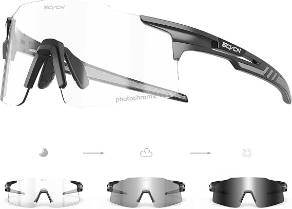 SCVCN Photochromic Cycling Glasses Sports Sunglasses Men Women Clear Bicycle MTB UV400 Protection TR90 Frame Bike