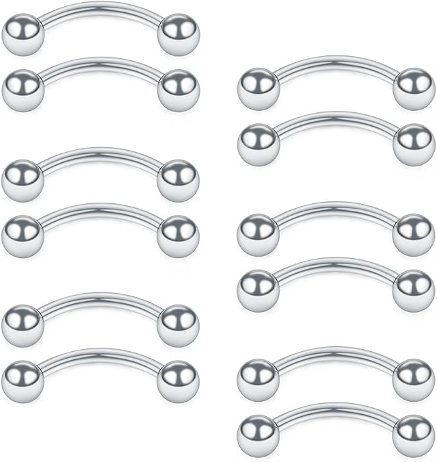 SCERRING 16G 14G Curved Barbell Nipplerings Snake Eyes Tongue Ring Piercing Stainless Steel 12PCS