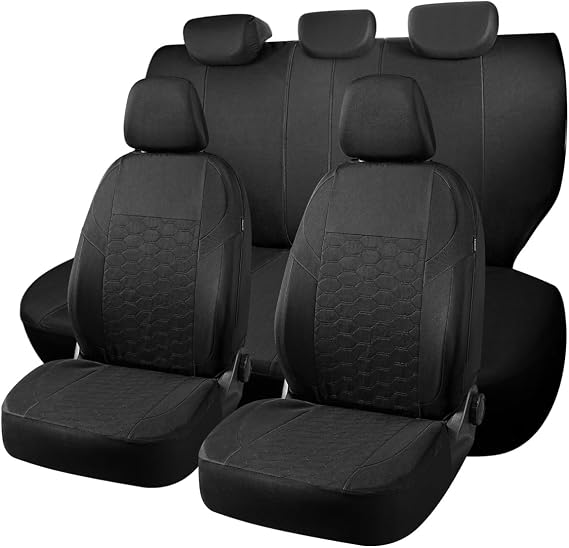 Full Set Universal Car Seat Covers for Toyota Auris Avensis Camry-Corolla Highlander Hilux Land Cruiser Prius RAV4 2 Urban cruiser Verso Yaris – Front and Rear Split Bench Car Seat Cover (Black)