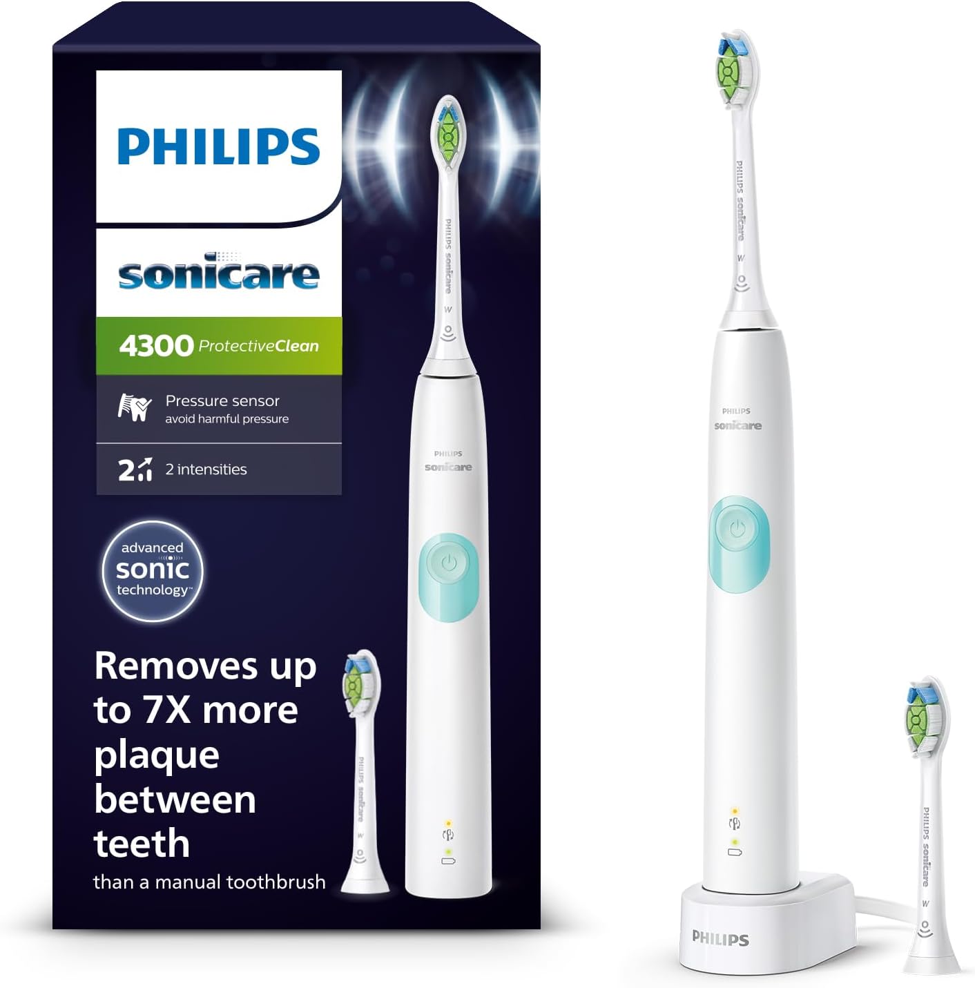 Philips Sonicare ProtectiveClean 4300 Electric Toothbrush HX6807  51 - Sonic Toothbrush with Cleaning  Polishing Program Pressure Control & Timer - White