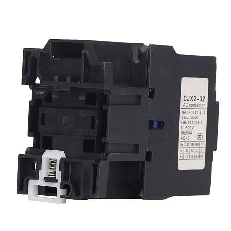 CJX2 32 AC Contactor, DIN Rail 3 Pole 3 Phase Electric Contactor, Silver Alloy Contact with Copper Coil and Flame Retardant PC Housing, for Industrial Power Control and Motor (220V)