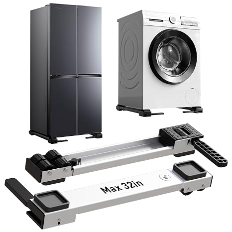 Appliance Rollers Heavy Duty,20''-32''in Extendable Appliance Sliders,Liftable Anti Slip Mobile Washing Machine Base,Easily Move Washer and Dryer Machines,Refrigerators,Furniture-White
