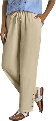 Casual Capris for Women Summer Loose Fit Lightweight Breathable Trousers Elastic Waist Drawstring Beach Jogger Pant