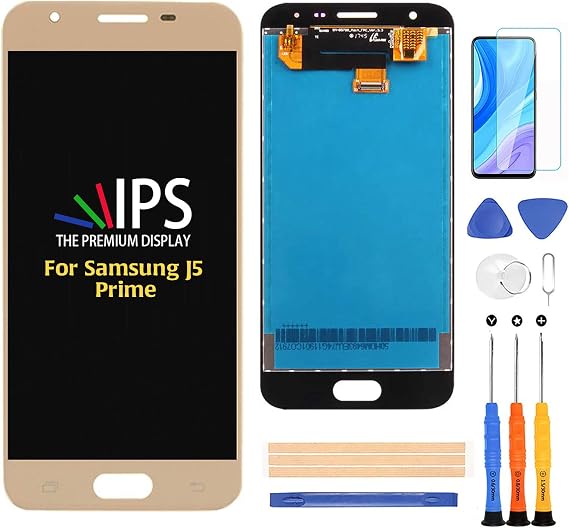 Compatible with Samsung Galaxy J5 Prime LCD Display Screen Replacement,for G570 G570F G5510 2016 G570Y G570M G5520 Display LCD Panel Repair Parts Kit,with Tempered Glass+Tools (Gold)