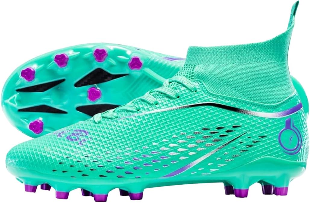 HESBITEUL Women's Soccer Cleats Outdoor: Men's Firm Ground for Indoor - Futsal Football Training Sneakers High Top Sock for Boys Girls Green