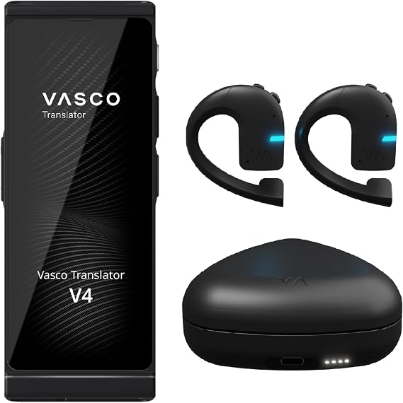 Vasco V4 Language Translator Device + Vasco Translator E1 Earbuds | Free Lifetime Internet in Almost 200 Countries