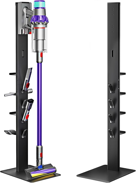 PEGZONE Vacuum Stand, Compatible with Dyson, with 4 Hooks and 4 Shelves | for Gen5 V15 V12 V11 V10 V9 V8 V7 V6, Floor Cordless Vacuum Cleaner Accessory Holder, Attachment Organizer, Black