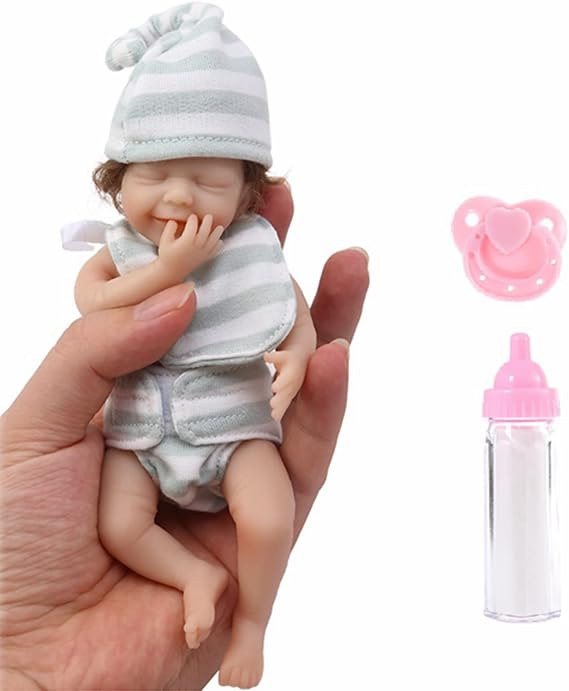 Real Baby Doll, 6 Inch Miniature Real Life Baby Dolls with Curly Hair Clothes Silicone Small Baby Doll That Looks Real