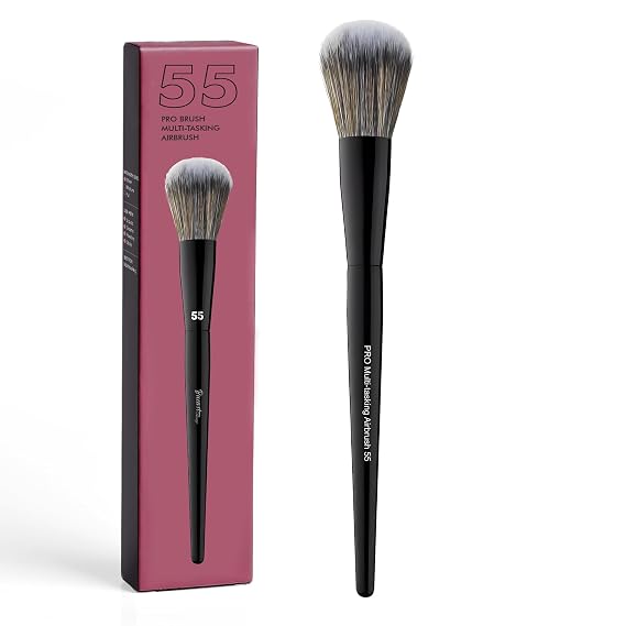 Bueart Design Pro Multi-tasking Airbrush Makeup Brush 55 | Ultra-Soft Synthetic Bristles,Long Handle Make up brush for liquid,cream,Blush and Powder Flawless Application