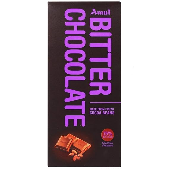 Amul 75% Bitter Chocolate 150g,Pack of 4 Units