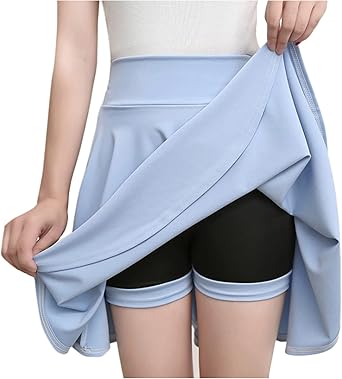 Generic Women High Waist Skater Skirts Slim Fit Flare Mini Skirt with Shorts, Casual Athletic Skorts Pleated Tennis Skirt