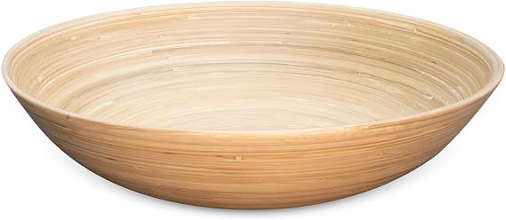 LEXA 14" Handmade Bamboo Salad Bowl 130 oz Large Wooden Fruit Bowl for Kitchen Counter, Natural Bamboo