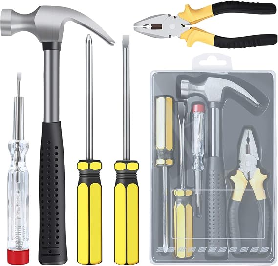 DIY Tool Kit Set 5 Pcs Hammer Household Set with Starter Basic Hand Tools, Portable Tool Box Set for Home, Office, School, and Garage