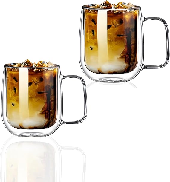 1x250ml 1x350ml Borosilicate Double Walled Insulated Glass Coffee Mugs Clear Glass Coffee Cups Set of 2 Travel Camping for Cappuccino/Latte/Tea/Shots
