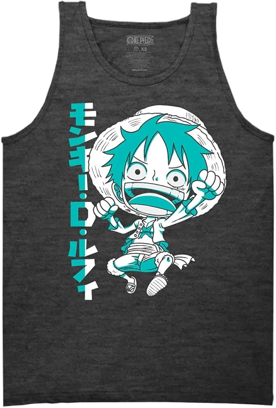Ripple Junction One Piece Men's Tank Top Monkey D. Luffy Chibi Style Super Deformed Anime Crew Neck Officially Licensed
