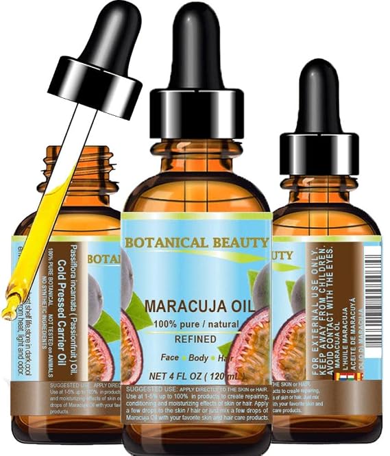 Botanical Beauty MARACUJA OIL 100% Pure Natural Cold Pressed Undiluted for Face, Skin, Hair, Body, Lip, Nails 4 Fl Oz - 120 ml Rich in Vitamin C