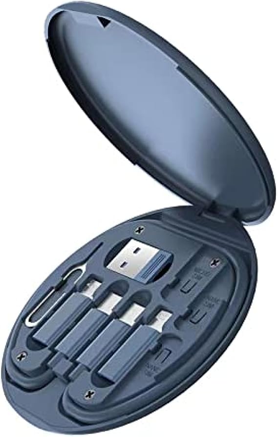ZALUJMUS Multifunctional Data Cable Storage Box Adaptor for USB-C and Micro-USB Devices Universal Data Transfer Cable (Midnight Blue)