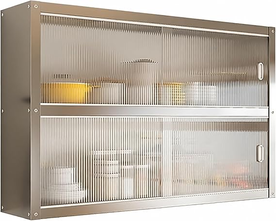 Kitchen Wall Mounted Cabinet with Sliding Doors, Easy to Clean Stainless Steel Kitchen Cabinet, Wall Unit for Kitchen, Bathroom, Bedroom, Garage, Laundry Room(90 x 35 x 70cm)