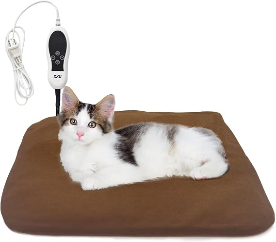 ZXU Pet Heating Pad for Cats Dogs, Waterproof Electric Pet Heating Mat Indoor, Adjustable Warming Mat with 8 Heat Setting,7 Timers Auto Off and Stay on Function Heated Pet Bed, 18" x 18", Small