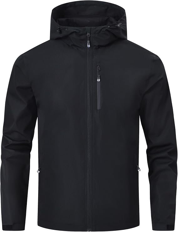 Huayuzh Rain Jacket Men's Waterproof Lightweight Raincoat Camping Hiking Breathable Packable Softshell Jacket with Hood