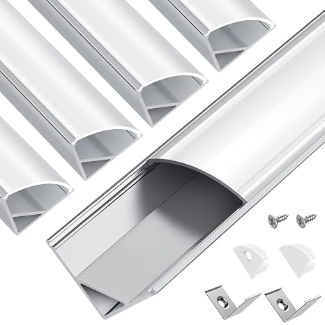 HitLights Aluminum Channel 5-Pack 3.3Ft/1M V Shape Silver LED Strip Lights with Milky Cover Diffuser for Cabinet Shelves Home Decor