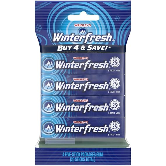 WRIGLEY'S Winterfresh Chewing Gum Bulk Pack, 5 Stick Pack (Pack of 4)