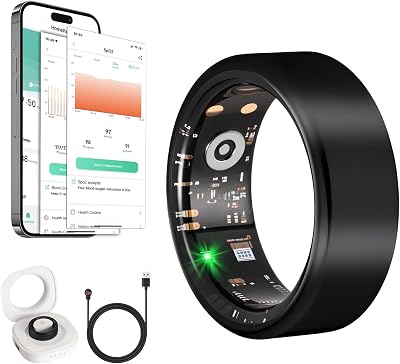 Smart Ring Health Tracker for Women Men with Fitness TrackerSleep MonitoringHeart RateBlood OxygenBlood PressureAir Gestures IP68 Waterproof, No Subscription Required, Charging Case