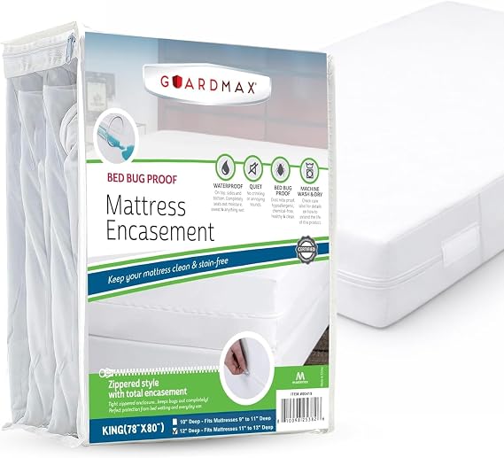 Guardmax Bed Bug Mattress Protector Cover Zippered | 100% Waterproof Encasement | Soft, Hypoallergenic and Breathable | King Size (78x80x11)