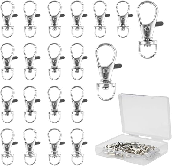20pcs Swivel Hook Clips, 3cm Metal Small Lobster Claw Clasps for Keychains, Key Chain Clips for Crafts, Bag Chain Hook Replacement, DIY Keyring, Charms (Sliver, 20 pcs)