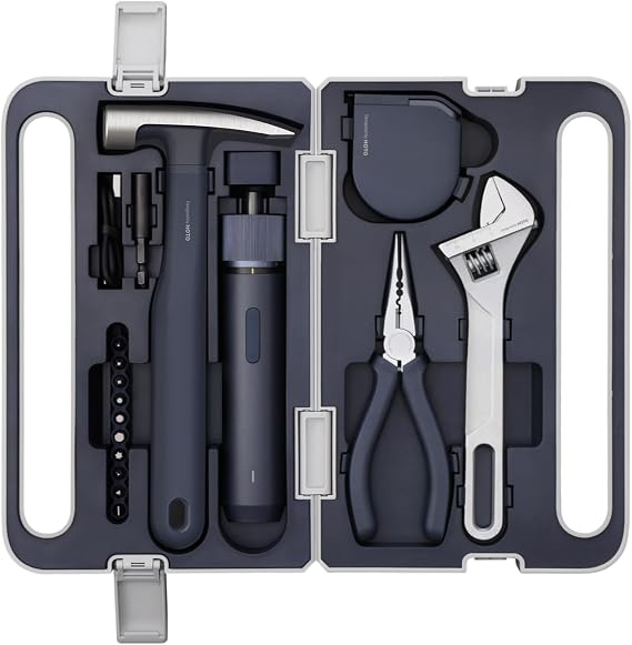 HOTO 18-Piece Home Tool Kit with Electric Screwdriver & LED, 3 Torque Modes | Includes 10 Bits, Compact and Portable with Hidden Buckle, Ideal for DIY Projects and Home Repairs