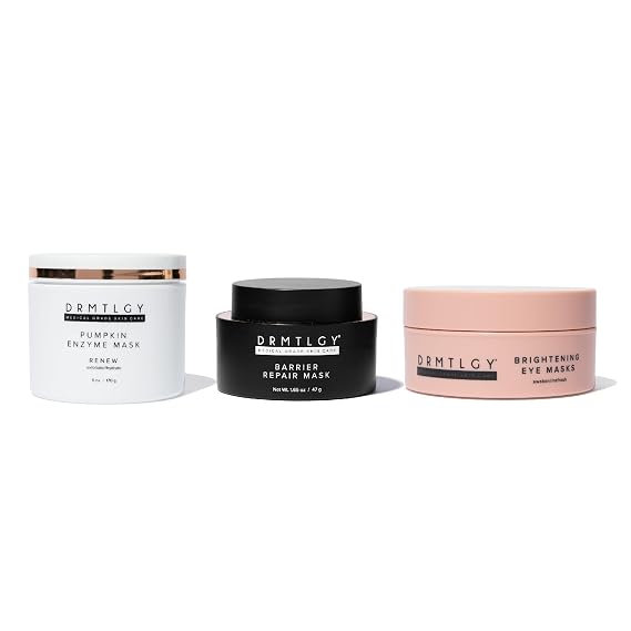 DRMTLGY Treatment Mask Trio Bundle Brightening Eye Masks, Barrier Repair Overnight Mask & Pumpkin Enzyme Pore Refining Hydrate, Brighten & Revitalize Skin