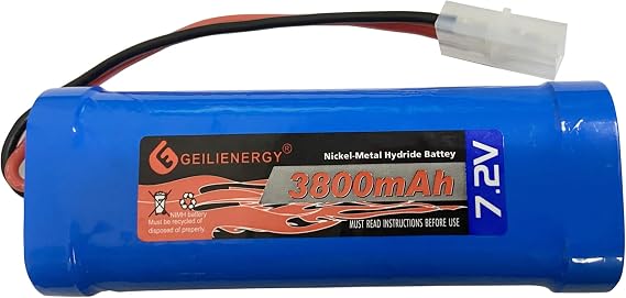 (1 Pack) 7.2V 3800mAh RC NiMH Battery for RC Cars, 6-Cell NiMH Flat Rechargeable Battery Pack w/Standard Tamiya Connector