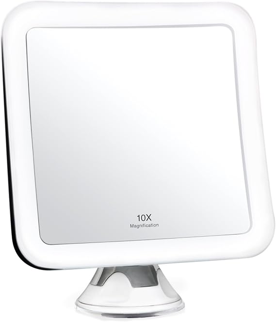 Fancii 10X Magnifying Lighted Makeup Mirror - Daylight LED Vanity Mirror - Compact, Cordless, Locking Suction, 6.5" Wide, 360 Rotation, Portable Illuminated Bathroom Mirror (Square)
