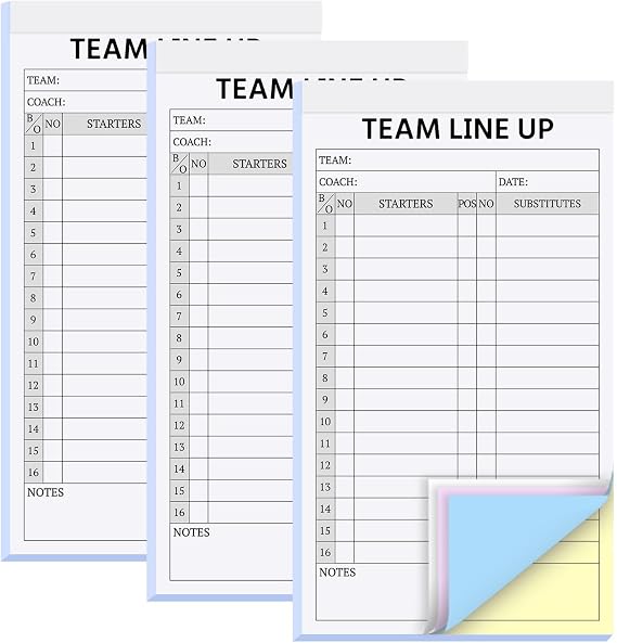 90/180 Sets Baseball/Softball Lineup Cards, 4 Part Carbonless, 16 Player Roster Line up Sheets for Coaches, Team, Sports (3/6 Pads, 4.5 x 8 Inch)