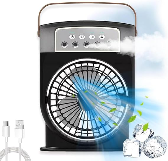 Aqua Freeze Portable Air Cooler Fan,USB Personal Air Cooler 5 Holes Spray Cooling Fan,Desk Misting Fan Spray Water Mist Fan with 600ML Water Tank Nightlights 3 Speed for Office, Home (Black)