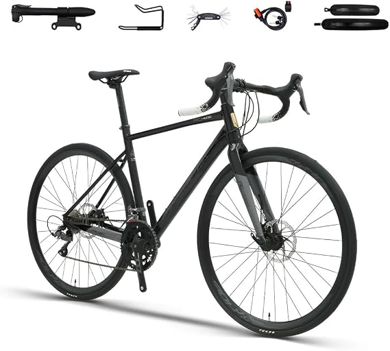Road Bike Bicycle 700c 700x28c Shimano 16 Speed MTB Lightweight Aluminum Frame Front and Rear Disc Brakes Drop Handle for Beginners, Entry-level Commuting to Work or School, Comfortable Running