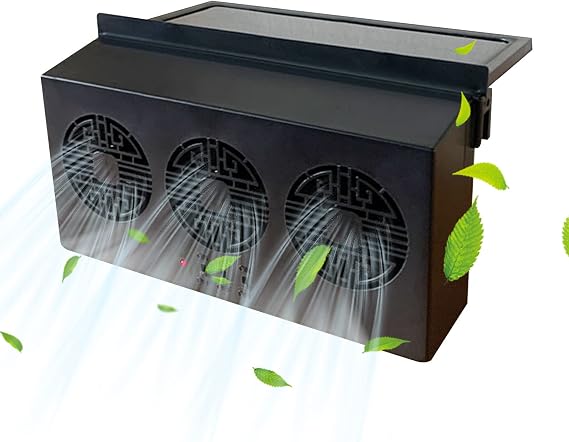 Car Exhaust Fan Solar Power Car Window Exhaust Fan Auto Ventilation Fan Car Radiator Cooling Fan with Three Air Outlet Car Vent Cooler Solar Vent Fan for Car (Black-Type A)
