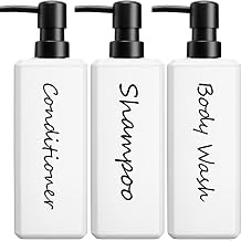 GMISUN Shampoo and Conditioner Bottles, 17 Fl oz / 500ml Square Pump Bottle dispenser, Refillable Shower Gel Dispenser, Bathroom Plastic White Shower Soap Dispensers, Modern Shampoo Bottles 3 Pack